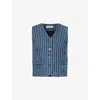 The Frankie Shop Womens Blue White Stripe Clare Pinstriped Cotton-poplin Waistcoat