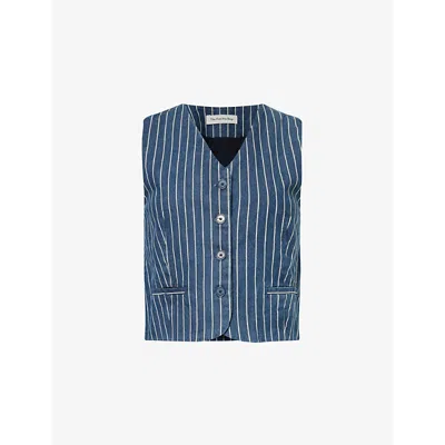 The Frankie Shop Womens Blue White Stripe Clare Pinstriped Cotton-poplin Waistcoat In Blue White Stripe