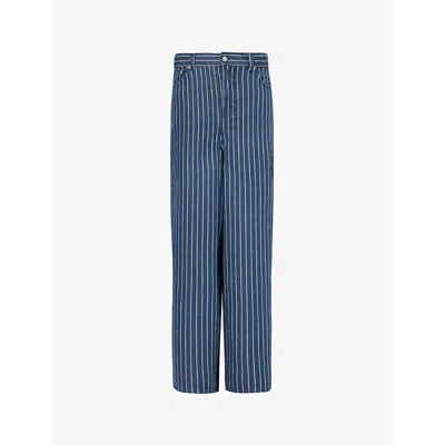 The Frankie Shop Womens Blue White Stripe Sasha Pinstriped Wide-leg High-rise Jeans