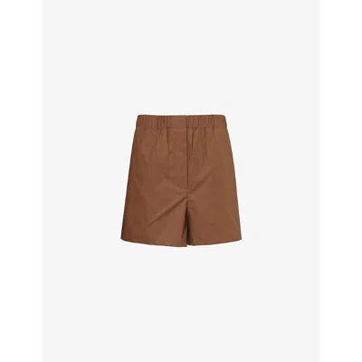 The Frankie Shop Womens Chocolate Lui Elasticated-waist Cotton-poplin Shorts