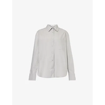 The Frankie Shop Womens Ice Grey Brand-embroidered Patch-pocket Oversized Cotton-poplin Shirt