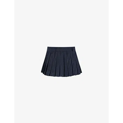 The Frankie Shop Womens Navy White Pinstripe Blake Pleated Woven-blend Mini Skirt