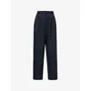 THE FRANKIE SHOP THE FRANKIE SHOP WOMEN'S NAVY WHITE PINSTRIPE RIPLEY WIDE-LEG HIGH-RISE WOVEN-BLEND TROUSERS