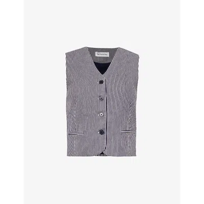 The Frankie Shop Womens Navy White Stripe Clare Pinstriped Cotton-poplin Waistcoat In Navy White Stripe