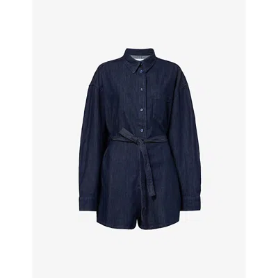 The Frankie Shop Womens Raw Wash Wren Relaxed-fit Denim Playsuit
