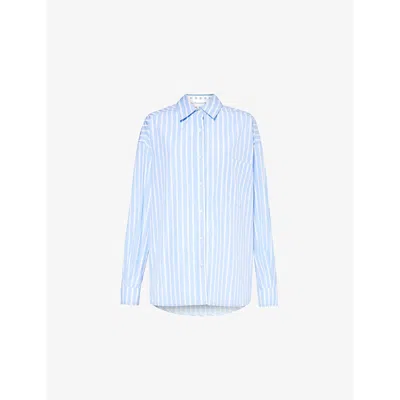 The Frankie Shop Womens Sky Blue White Stripe Georgia Striped Cotton-blend Shirt