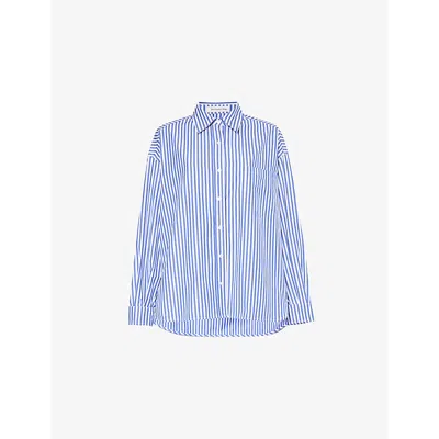 The Frankie Shop Womens White Blue Stripe Georgia Striped Cotton-blend Shirt