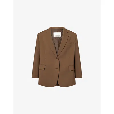 The Frankie Shop Womens Chocolate Bea Single-breasted Stretch-woven Blazer Xxs In Brown