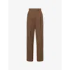 The Frankie Shop Straight Trousers With Belt Loops And Pleated Front In Brown