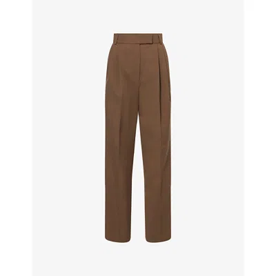 The Frankie Shop Womens Chocolate Bea Straight-leg Stretch-woven Suit Trousers In Brown