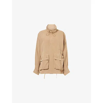 The Frankie Shop Womens Beige Breya Funnel-neck Linen-blend Jacket In Brown