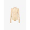 The Frankie Shop Womens Beige Solana Polo-collar Wool, Silk And Cashmere Bodysuit