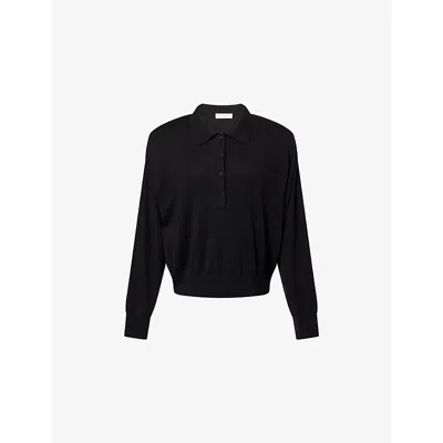 The Frankie Shop Womens Croydon Padded-shoulders Wool-blend Polo Shirt Black Xs