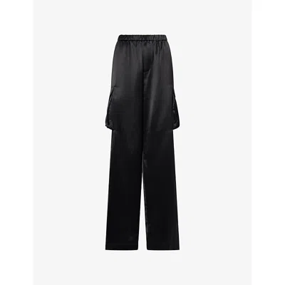 The Frankie Shop Womens Black Delny Patch-pocket Satin Cargo Pants
