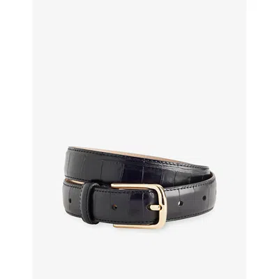 The Frankie Shop Dione Croc-effect Leather Belt In Blue