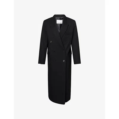 The Frankie Shop Womens Black Jane Double-breasted Woven Long Coat Xs
