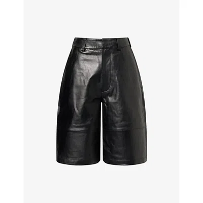 The Frankie Shop Womens Olivia Relaxed-fit Leather Bermuda Shorts Black