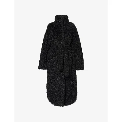 The Frankie Shop Womens Black Ravello Faux Shearling Robe Coat Xs