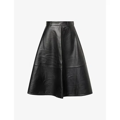 The Frankie Shop Womens Savil A-line Leather Midi Skirt Black