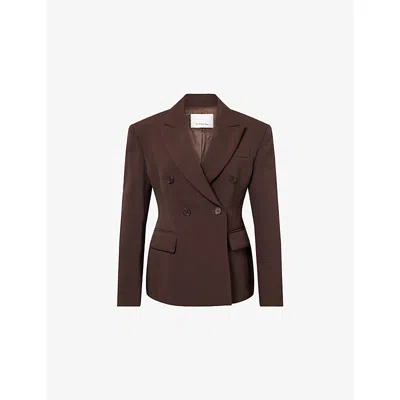 The Frankie Shop Womens Crosby Double-breasted Woven Blazer Brown