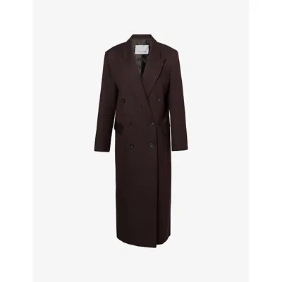 The Frankie Shop Womens Brown Jane Double-breasted Woven Long Coat Xs