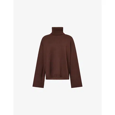 The Frankie Shop Womens Brown Rhea Trapeze Turtleneck Wool And Cotton Jumper Xs