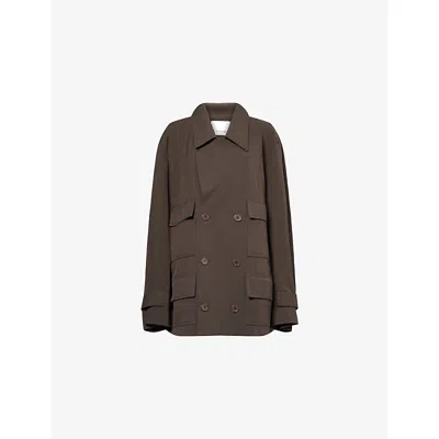 The Frankie Shop Womens Stanton Trapeze Double-breasted Stretch-woven Jacket Brown In Animal Print