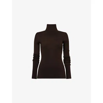 The Frankie Shop Womens Utica Turtleneck Wool And Silk Jumper Brown In Black