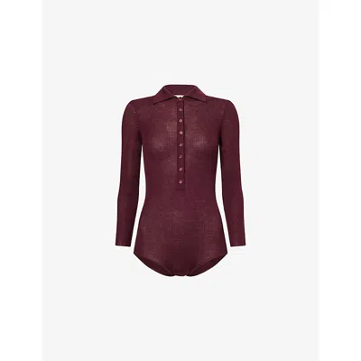 The Frankie Shop Womens Burgandy Solana Polo-collar Wool, Silk And Cashmere Bodysuit
