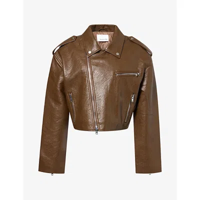 The Frankie Shop Womens Daphne Cropped Biker Jacket Brown Xs