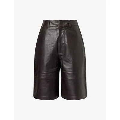 The Frankie Shop Womens Olivia Relaxed-fit Leather Bermuda Shorts Dark Brown