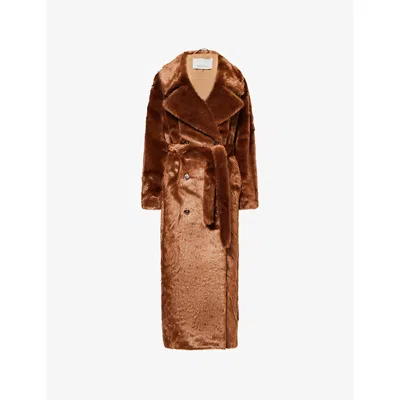 The Frankie Shop Womens Dark Camel Joni Notched-lapel Faux-fur Coat In Brown