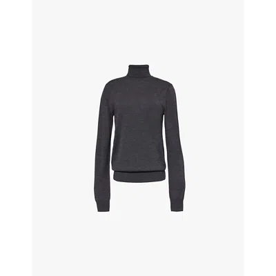 The Frankie Shop Womens Dark Grey Melange Eve Roll-neck Merino-wool Jumper