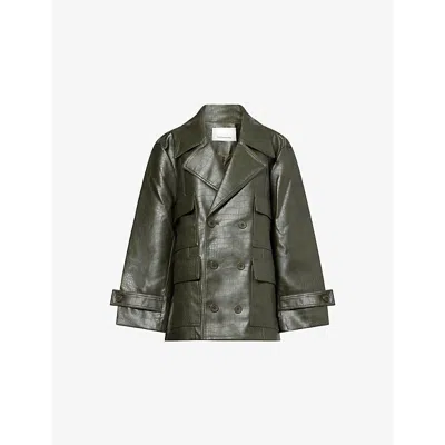 The Frankie Shop Womens Stanton Croc Faux-leather Jacket Dark Olive Xxs In Green