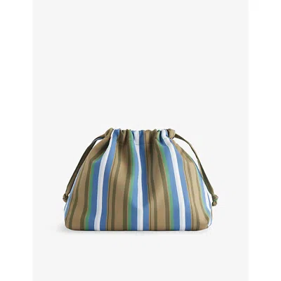 The Frankie Shop Womens Green Stripe Morgan Striped Cotton-blend Small Pouch In Blue