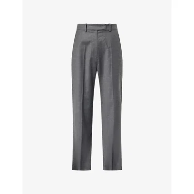 The Frankie Shop Womens Brickell Wide-leg Wool-blend Trousers Grey Melange In Animal Print