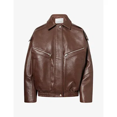 The Frankie Shop Womens Hudson Faux-leather Bomber Jacket Brown