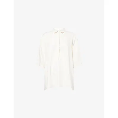 The Frankie Shop Womens Ivory Eda Long-sleeve Woven Polo Shirt Xs In White