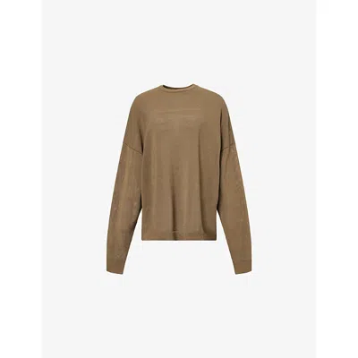 The Frankie Shop Womens Khaki Basel Crew Neck Fine-knit Cotton-blend Jumper In Brown