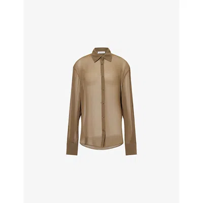 The Frankie Shop Womens Khaki Peri Sheer Georgette Woven Shirt In Brown