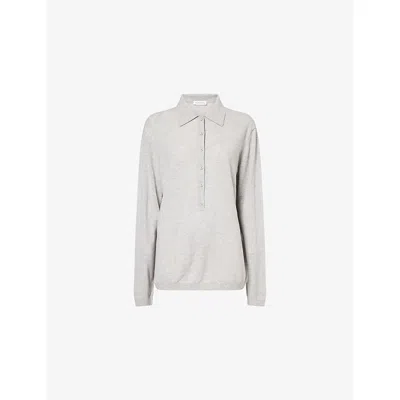 The Frankie Shop Womens Light Grey Tala V-neck Wool Blend Polo Top In Gray
