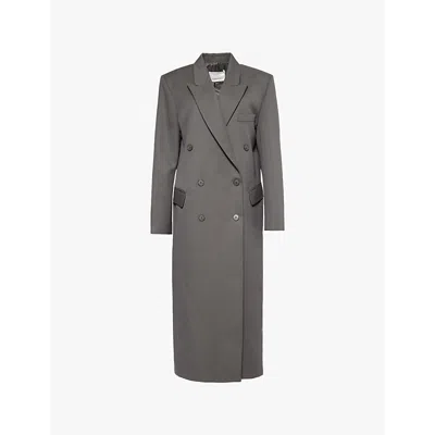 The Frankie Shop Womens Light Khaki Jane Long Double-breasted Twill Coat In Light Khaki