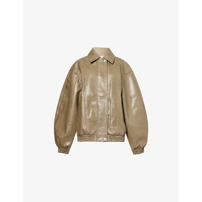 The Frankie Shop Womens Prescott Relaxed-fit Faux-leather Jacket Moss Green Xs