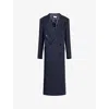 The Frankie Shop Womens Jane Plaid Peak-lapels Wool Coat Navy Xs In Blue