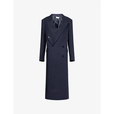 The Frankie Shop Womens Jane Plaid Peak-lapels Wool Coat Navy Xs In Blue