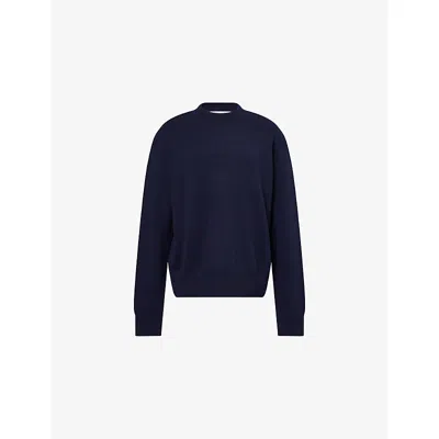 The Frankie Shop Womens Navy Rafaela Padded-shoulders Wool And Cashmere Jumper In Blue