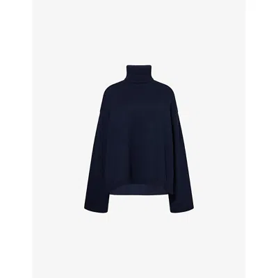 The Frankie Shop Womens Navy Rhea Trapeze Turtle-neck Wool-and-cotton Knit Jumper