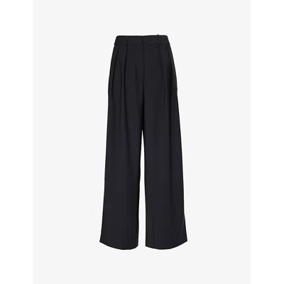 The Frankie Shop Womens Navy Ripley Pleated Wide-leg Wool-blend Trousers