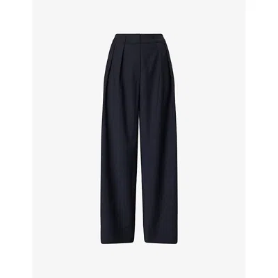 The Frankie Shop Womens Navy Ripley Pleated Woven Trousers In Blue