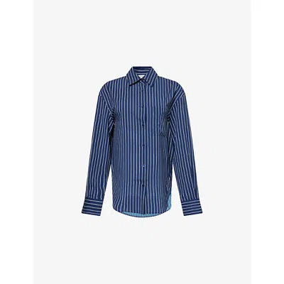 The Frankie Shop Womens Navy/beige Stripe Lui Striped Woven Shirt Xs